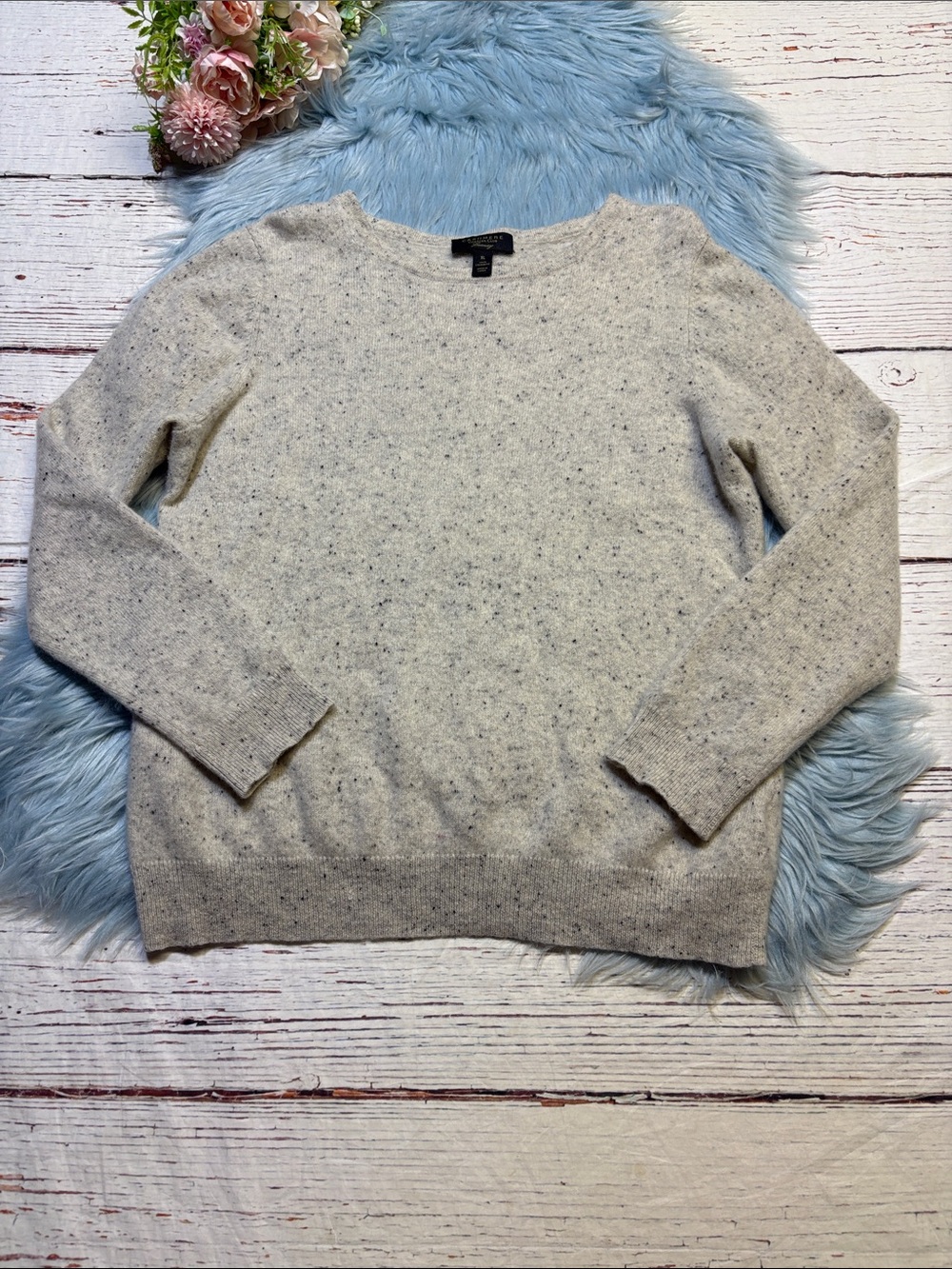 Charter Club Luxury Cashmere Speckled Cream Black Sweater sz XL